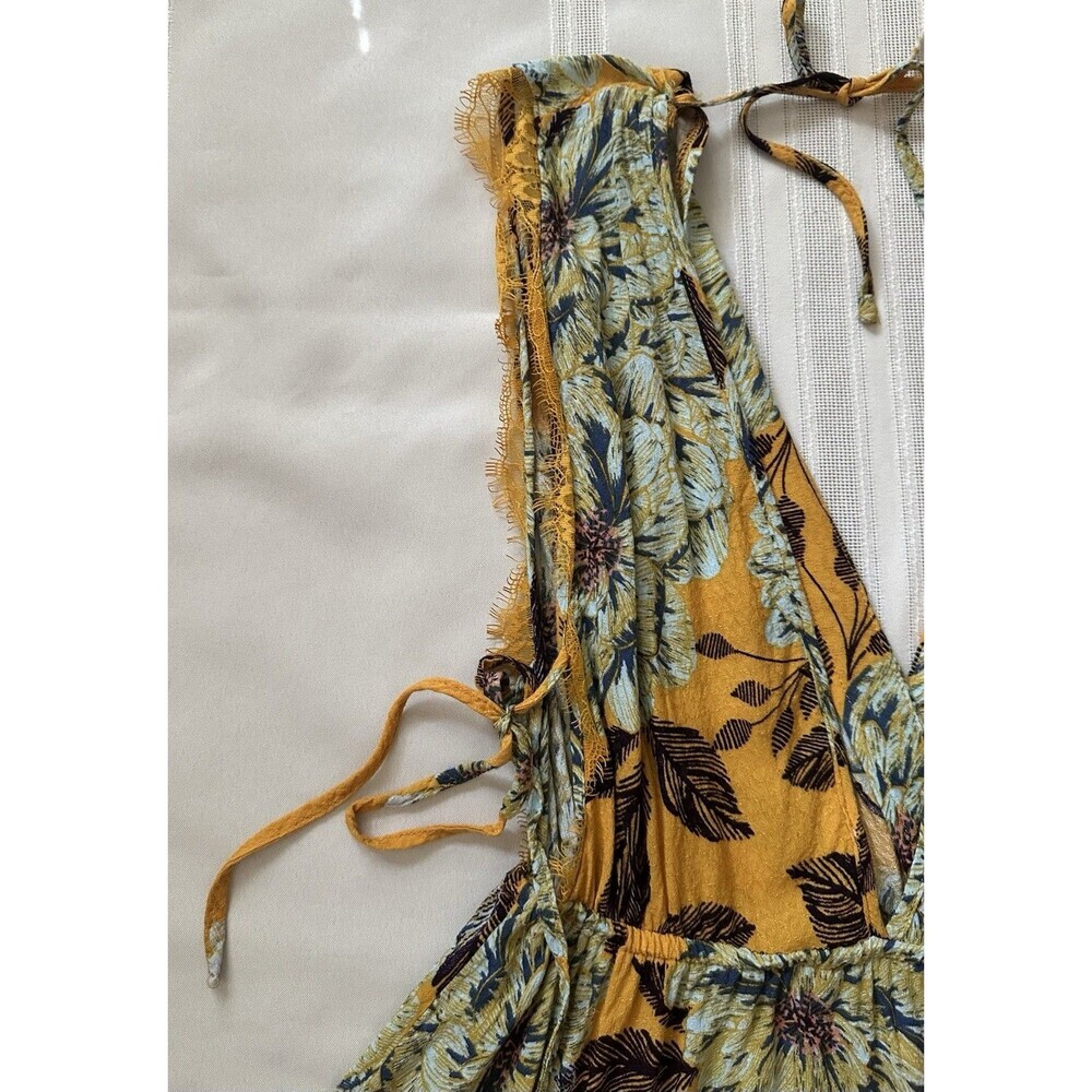 Free People "Marnie" Golden Yellow Floral Short Dress Size S Rayon Boho Floral. - Picture 14 of 16
